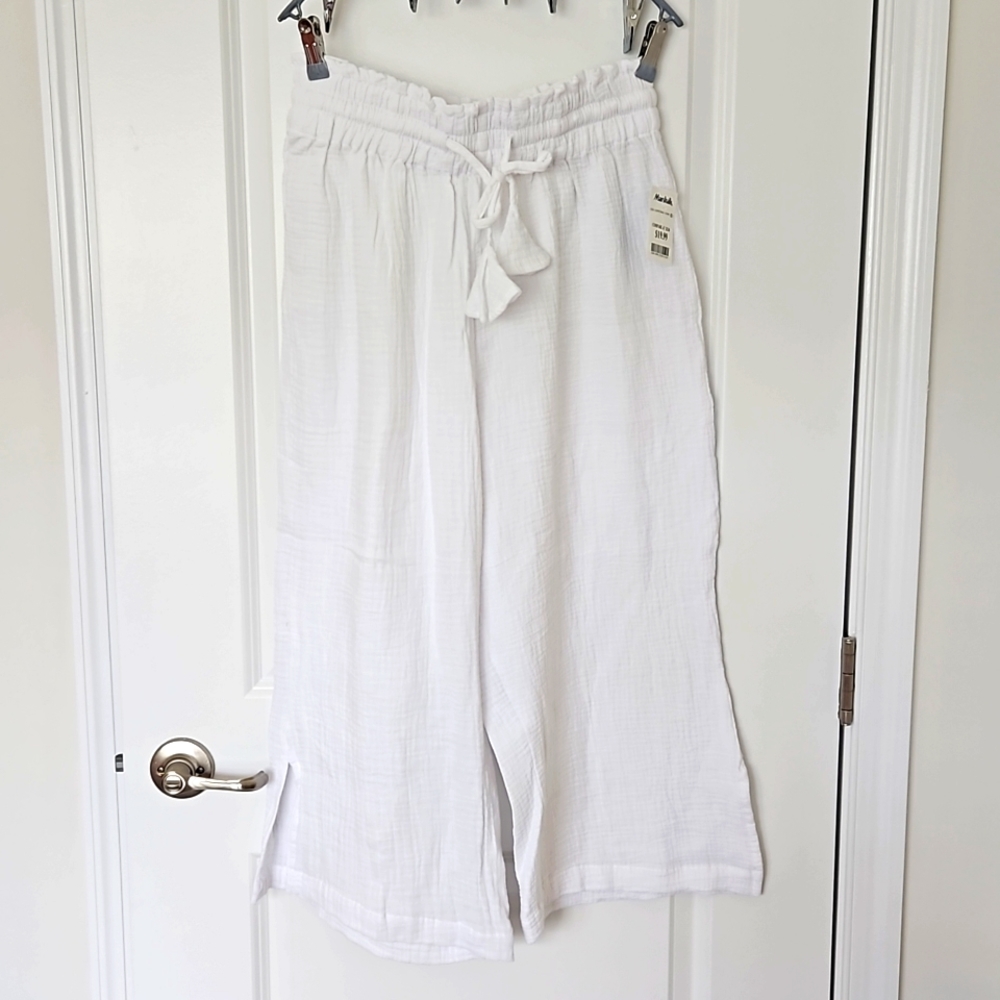 Womens white cotton wide-leg pants